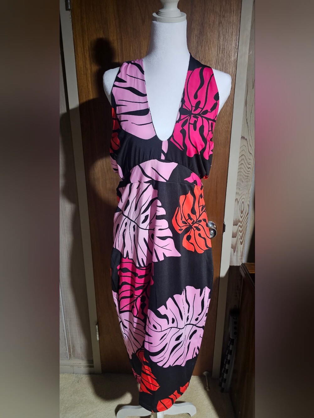Mena Floral Halter Maxi Dress - Pink & Black